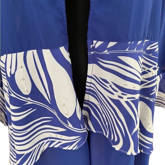 EY Boutique royal blue/white semi sheer open front tunic, ruffled sleeves sz XL - Picture 5 of 6